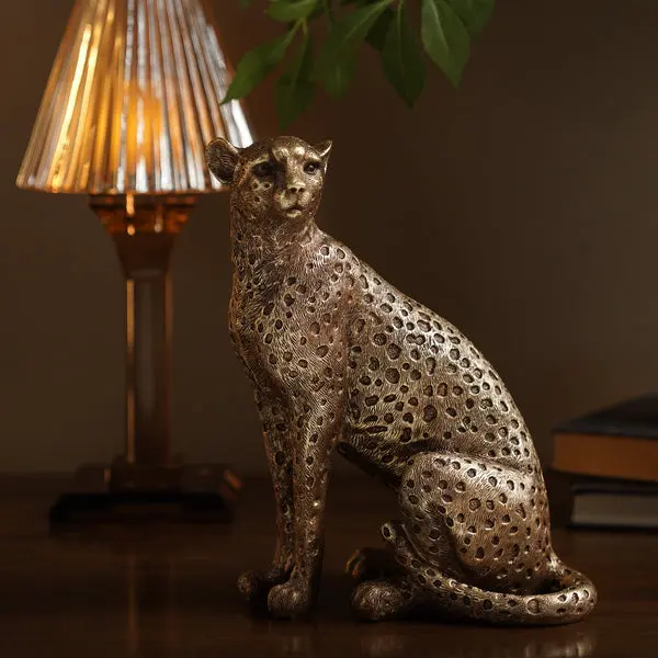 Gold Polyresin Standing Leopard - Large