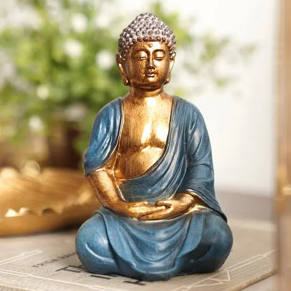 बुद्ध गहरे नीले रंग में, प्राचीन सुनहरे रेजिन से बना - छोटा